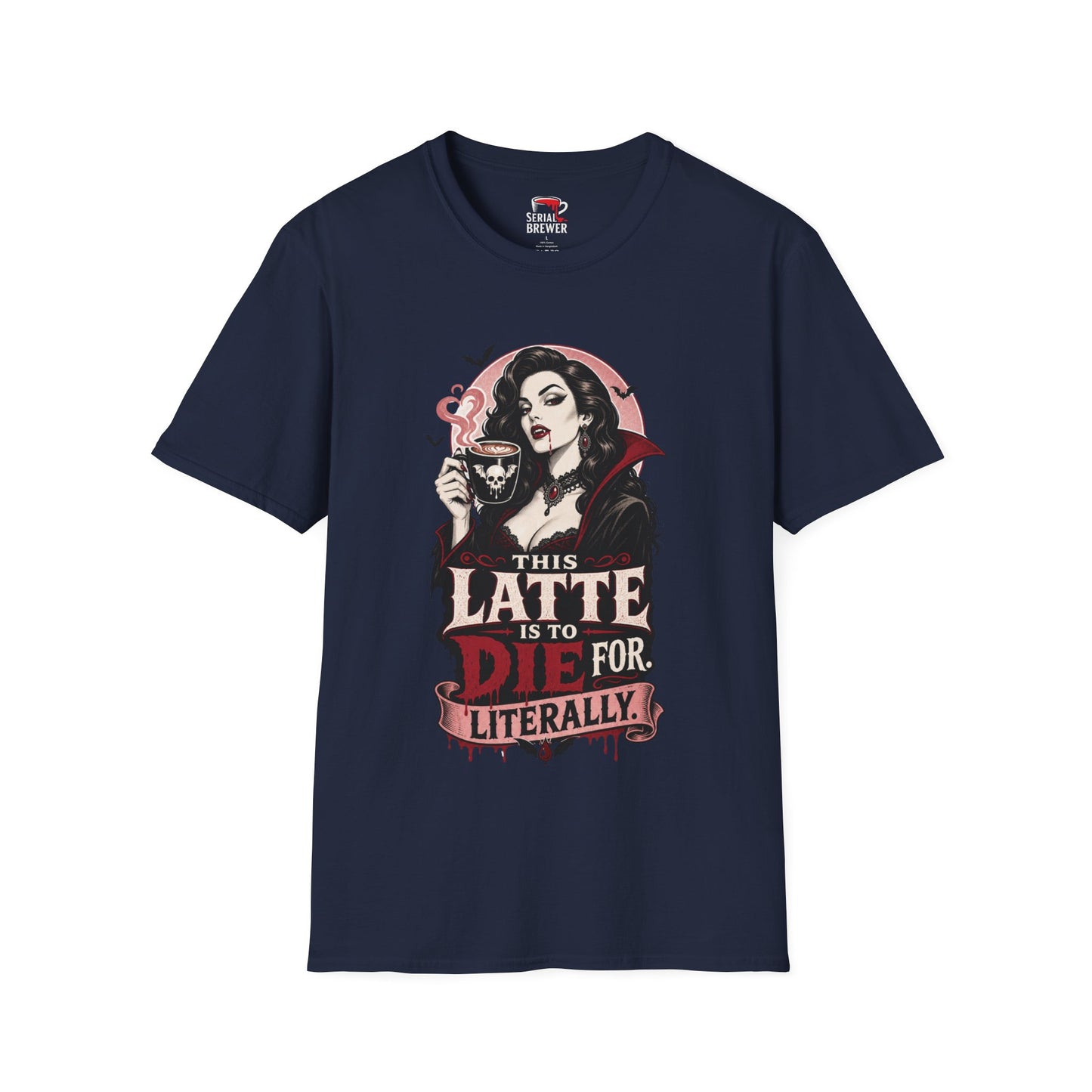 Goth Vampire Coffee T-Shirt — "This Latte Is To Die For, Literally"