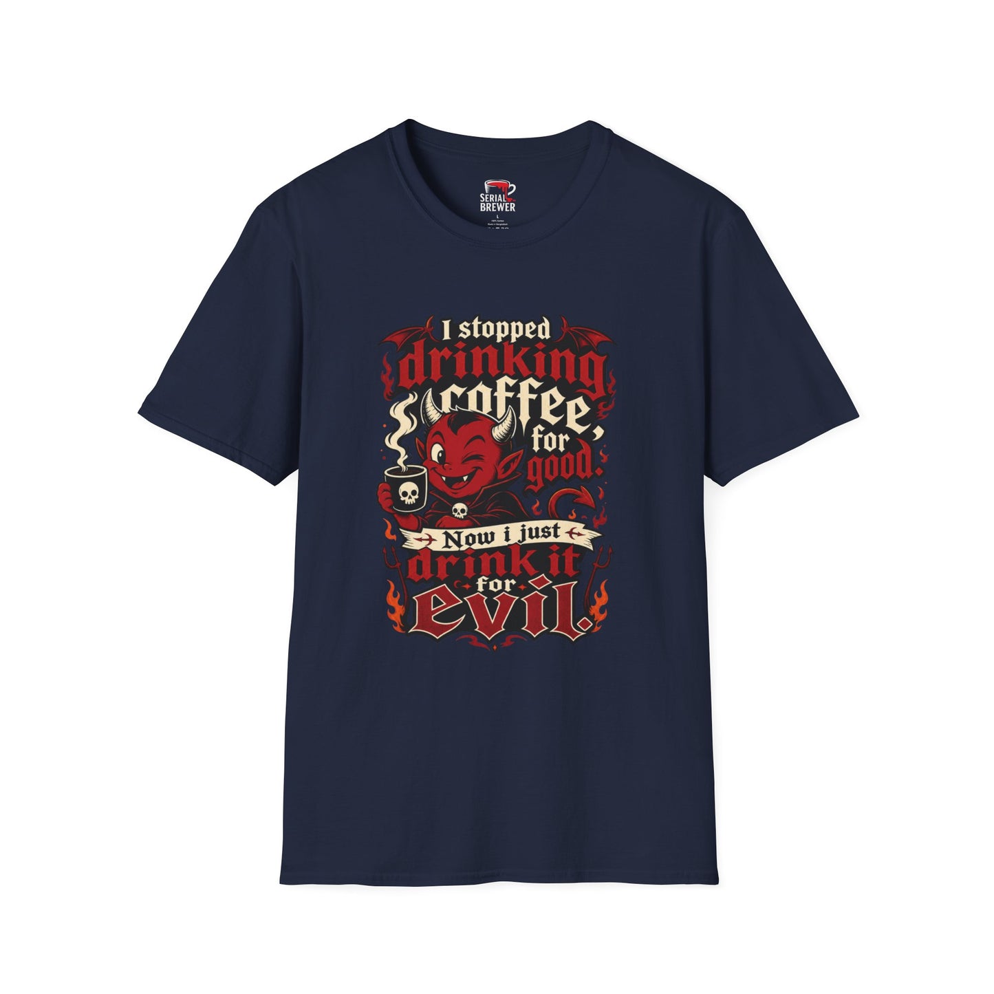 I Stopped Drinking Coffee For Good T‑Shirt — Funny Devil Coffee Graphic Tee