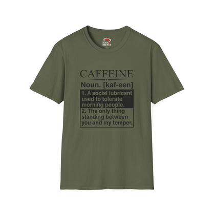 Caffeine Definition T-Shirt — Funny Coffee Lover Tee ("A social lubricant used to tolerate morning people")