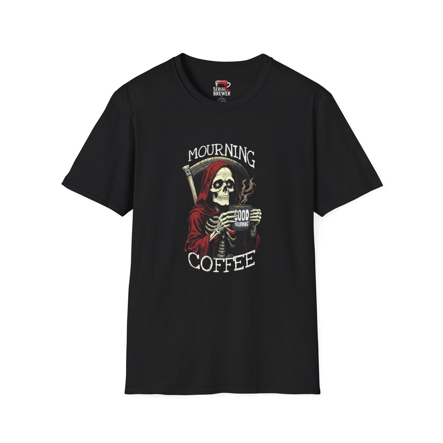 Mourning Coffee T-Shirt — Grim Reaper Skull Coffee Tee