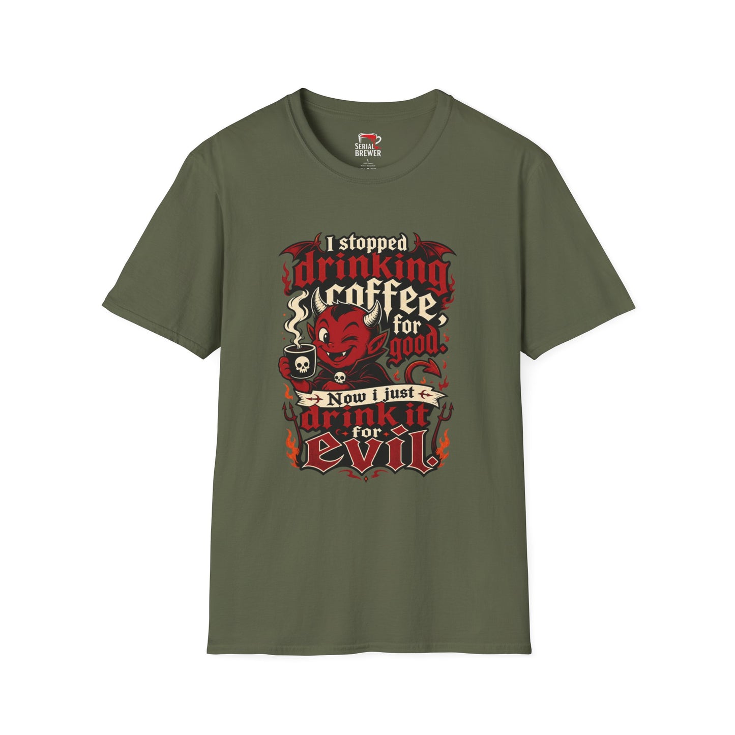 I Stopped Drinking Coffee For Good T‑Shirt — Funny Devil Coffee Graphic Tee