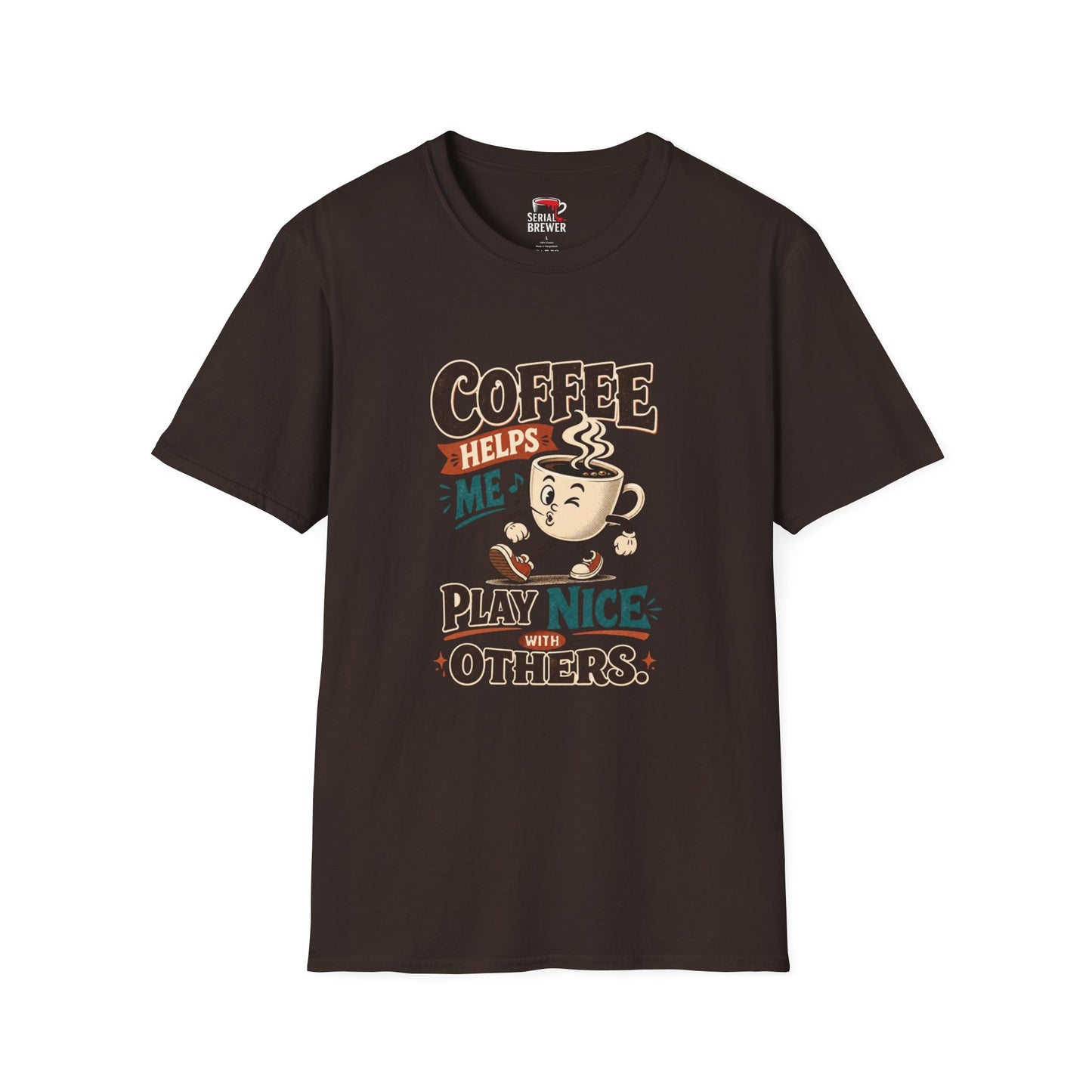 Coffee Helps Me T-Shirt — Retro Coffee Cup Graphic Tee, Funny Morning Coffee Shirt for Coffee Lovers