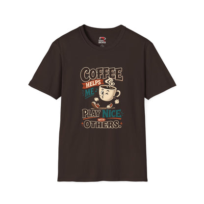 Coffee Helps Me T-Shirt — Retro Coffee Cup Graphic Tee, Funny Morning Coffee Shirt for Coffee Lovers