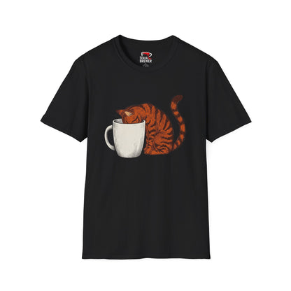 Cat & Coffee T-Shirt — Ginger Cat Napping in Mug Tee