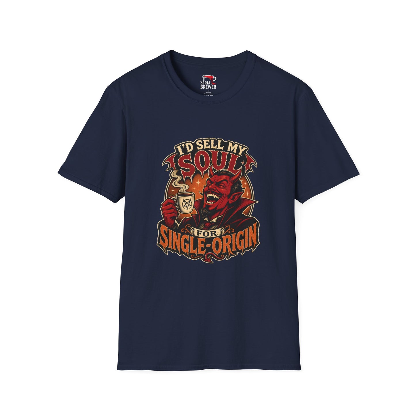 T-Shirt — "I'd Sell My Soul for Single-Origin" Vintage Devil Coffee Tee