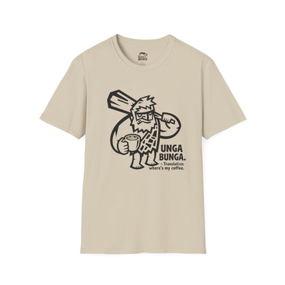 Caveman Coffee T-Shirt — "Unga Bunga, What's My Coffee?" Graphic Tee