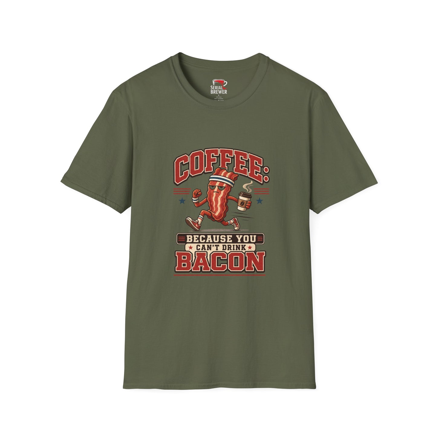 T-Shirt — "Coffee: Because You Can't Drink Bacon" Retro Coffee & Bacon Graphic Tee