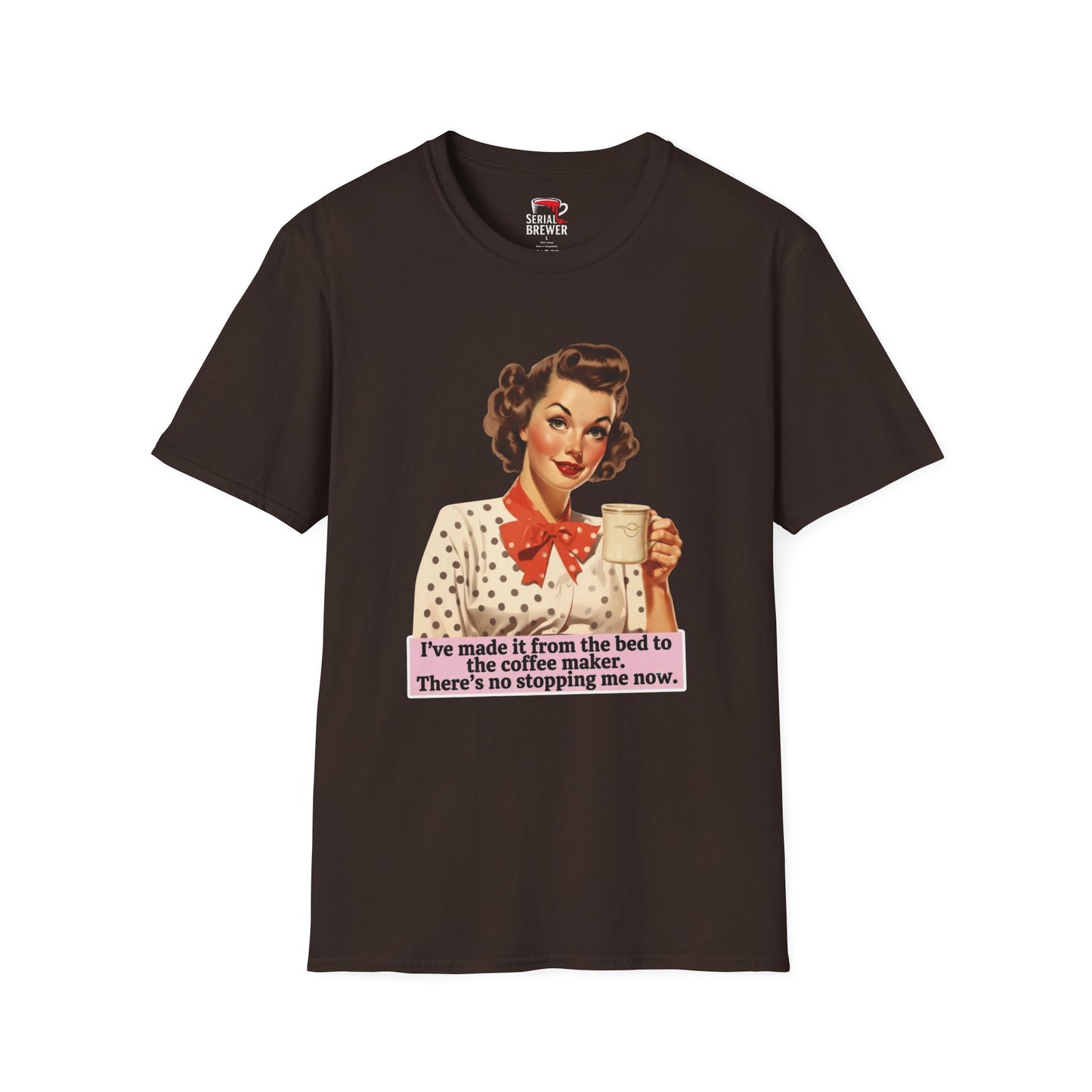 Retro Housewife T-Shirt – "I’ve Made It From the Bell of the Coffee Maker" Vintage Coffee Tee