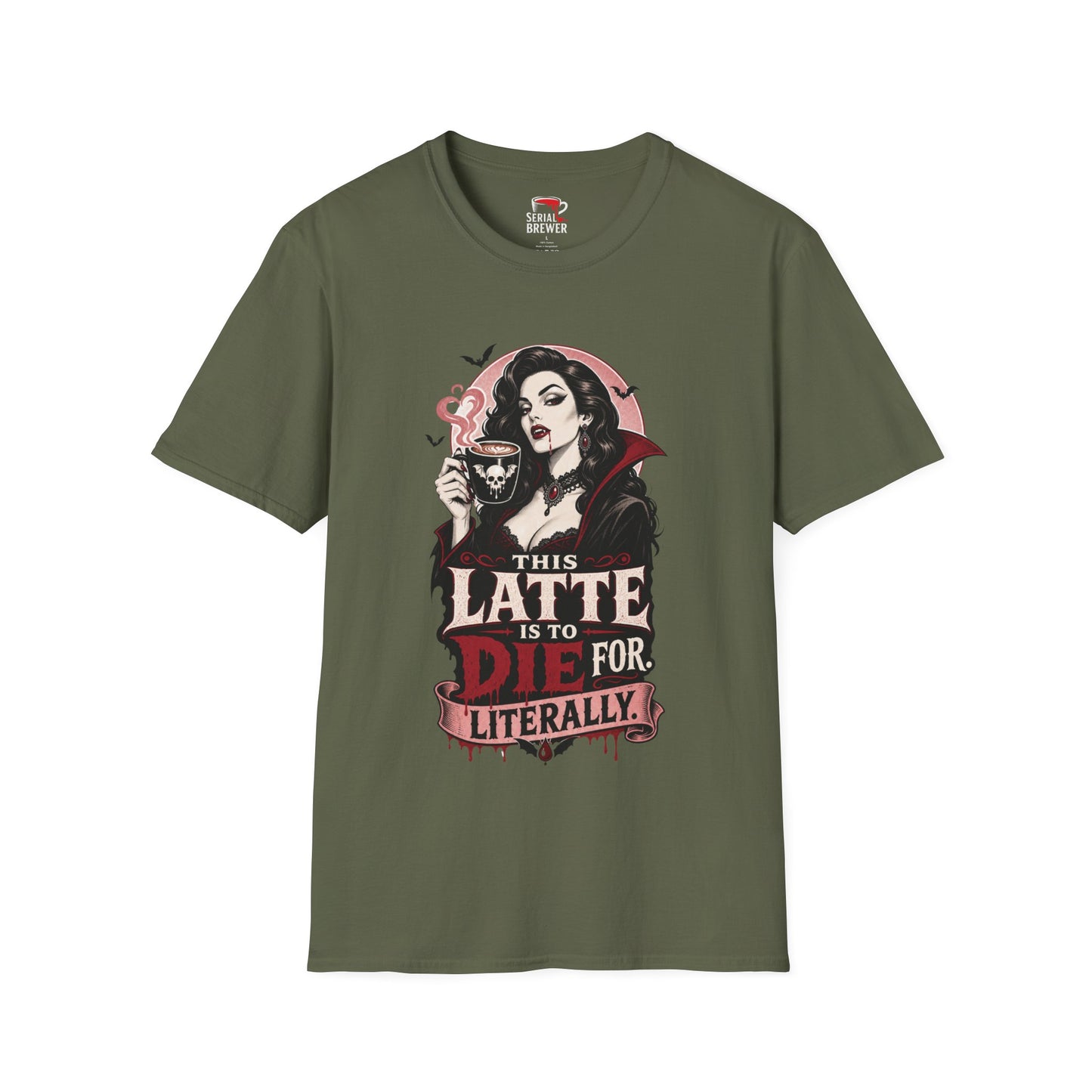Goth Vampire Coffee T-Shirt — "This Latte Is To Die For, Literally"