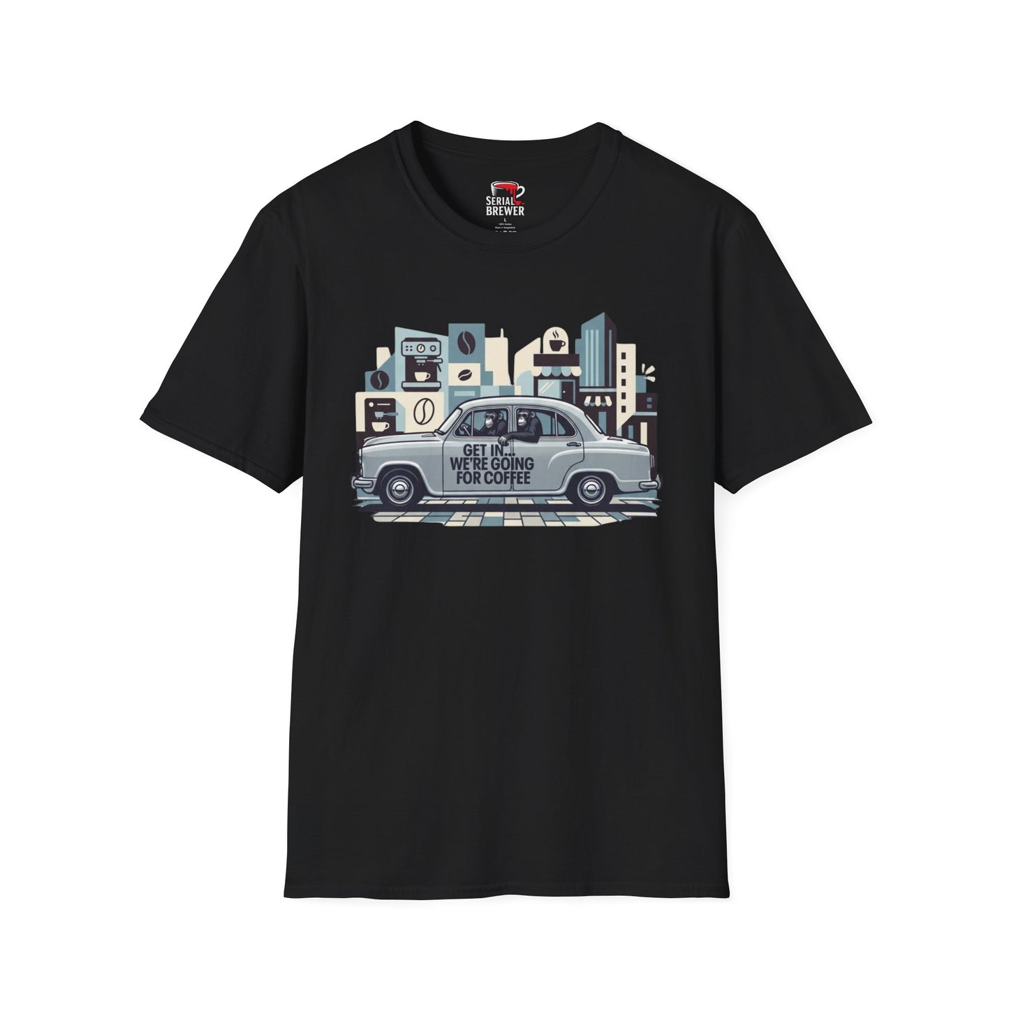 Coffee Run T-Shirt — "Get In, We're Going For Coffee" Vintage Car Graphic
