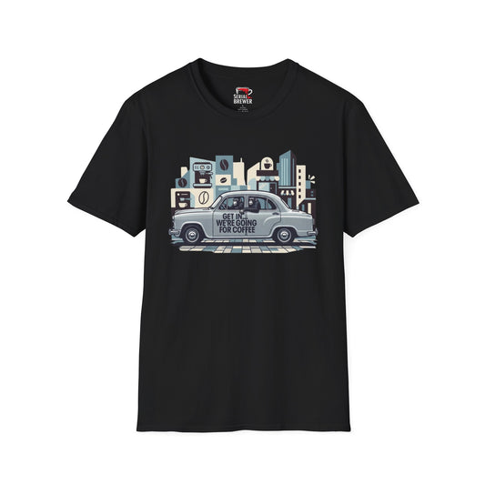 Coffee Run T-Shirt — "Get In, We're Going For Coffee" Vintage Car Graphic