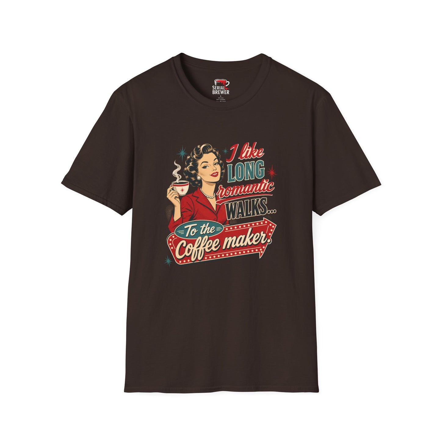 Coffee Lover Retro Tee — “I like long romantic walks… to the coffee maker”