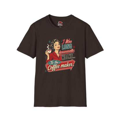 Coffee Lover Retro Tee — “I like long romantic walks… to the coffee maker”