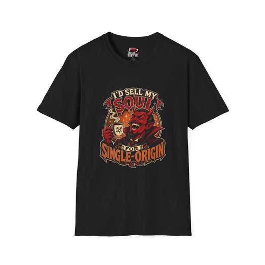 T-Shirt — "I'd Sell My Soul for Single-Origin" Vintage Devil Coffee Tee