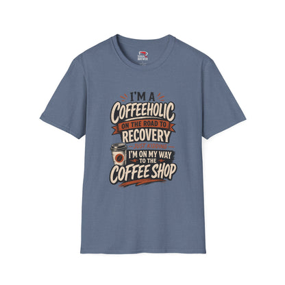Coffeeholic T‑Shirt — "I'm a Coffeeholic on the Road to Recovery" Funny Coffee Tee