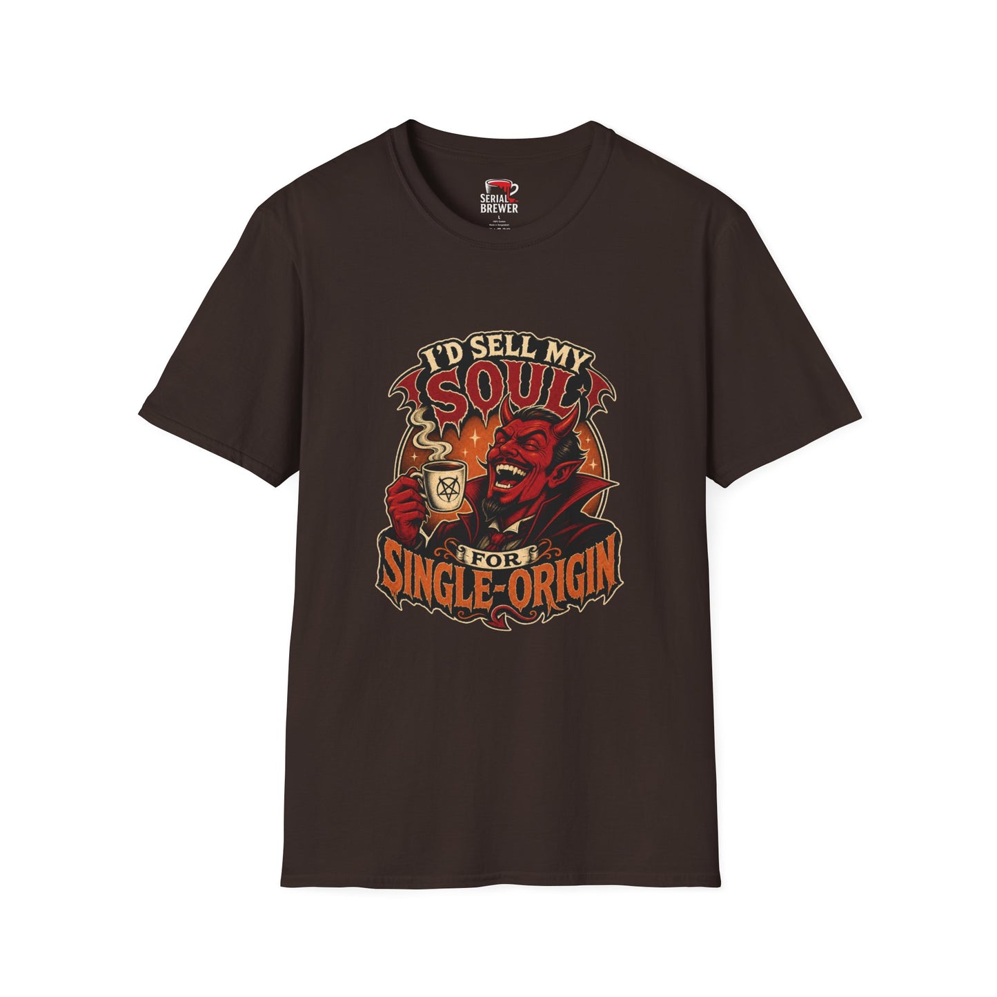 T-Shirt — "I'd Sell My Soul for Single-Origin" Vintage Devil Coffee Tee