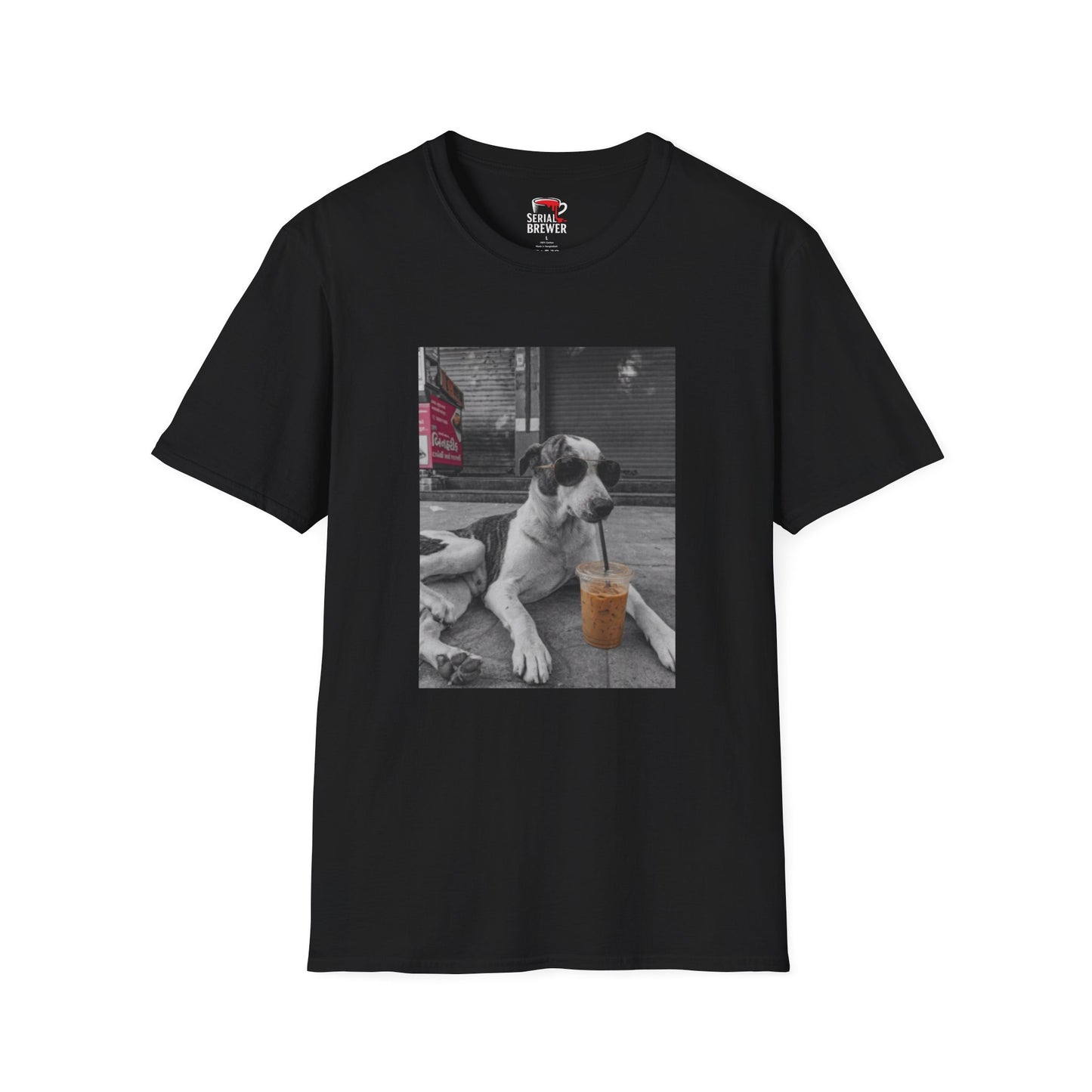 Black Tee — Retro Cool Dog Photo T-Shirt