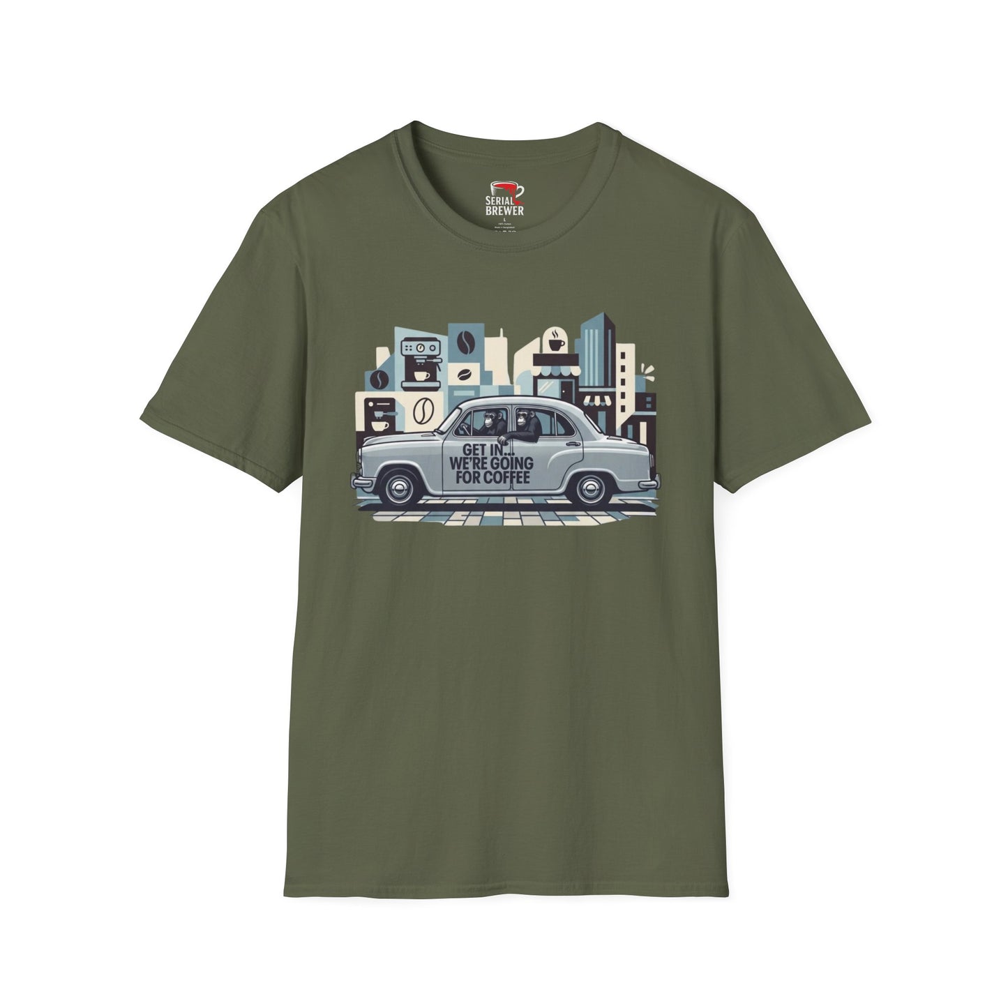 Coffee Run T-Shirt — "Get In, We're Going For Coffee" Vintage Car Graphic