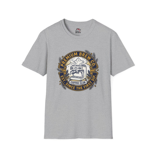 Coffee Club T-Shirt — Premium Brew Co. Espresso Machine Graphic