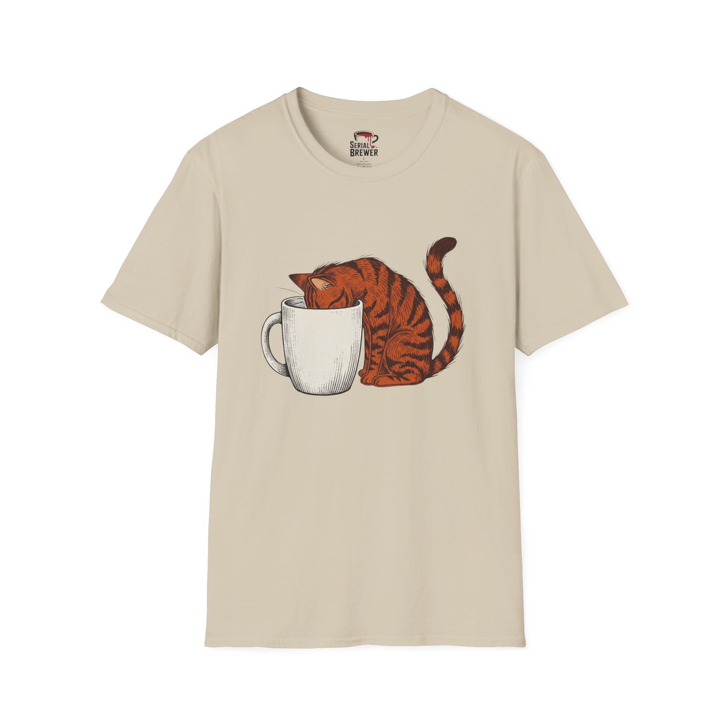 Cat & Coffee T-Shirt — Ginger Cat Napping in Mug Tee