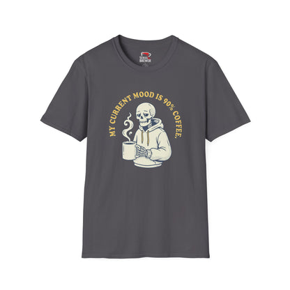 Coffee Skeleton Tee — "My Current Mood Is 90% Coffee" Graphic T-Shirt