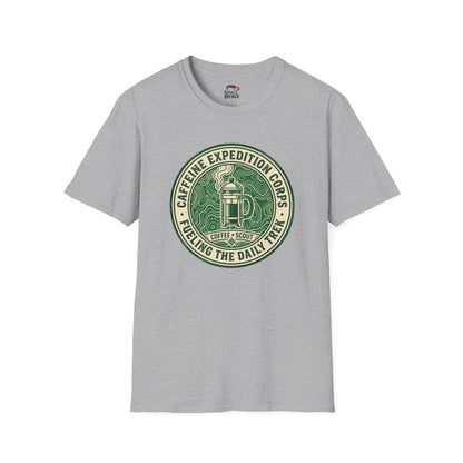 Caffeine Expedition Corps T-Shirt — Fueling the Daily Trek Coffee Logo Tee
