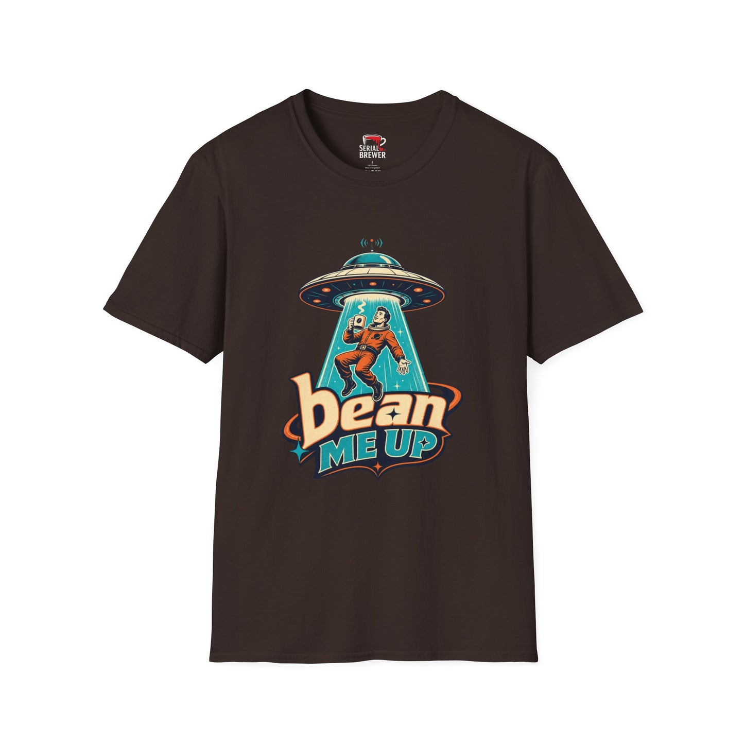 Bean Me Up T-Shirt — Retro UFO Coffee Alien Graphic Tee