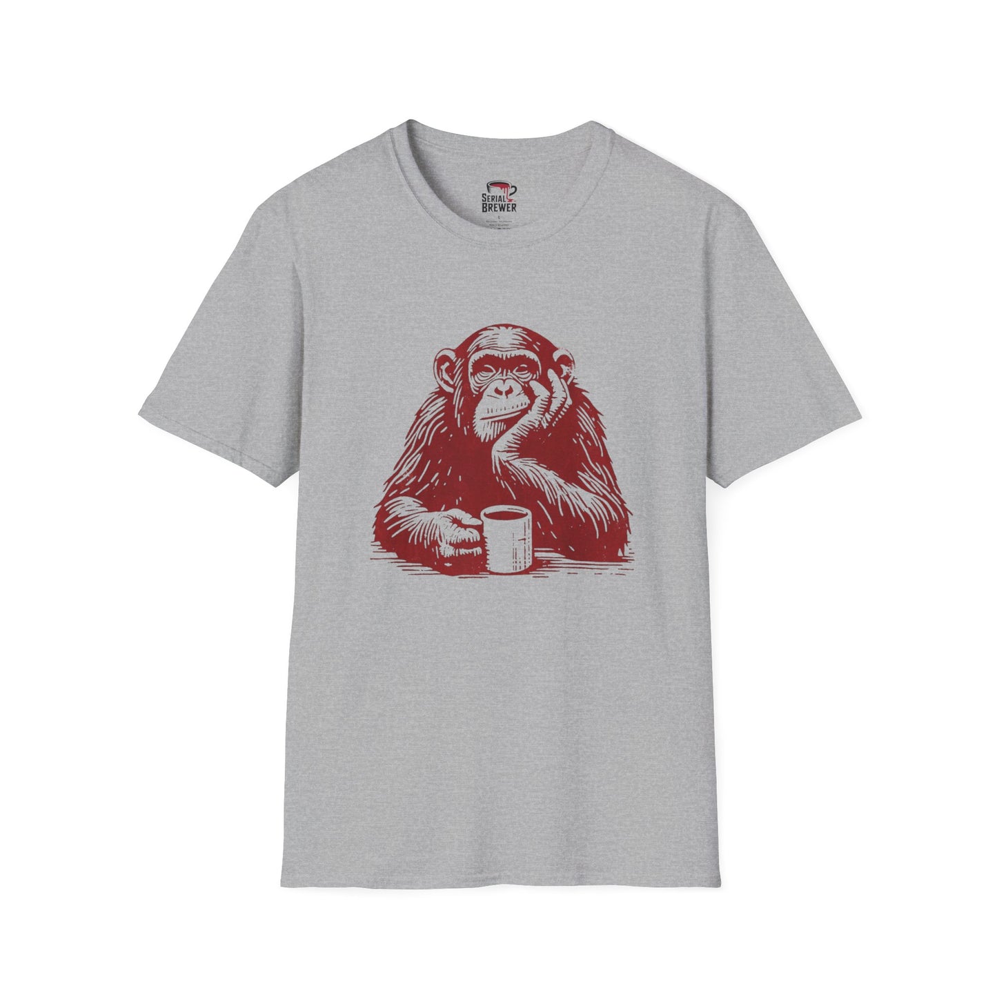 Pensive Monkey T-Shirt — Retro Chimp with Coffee Graphic Tee