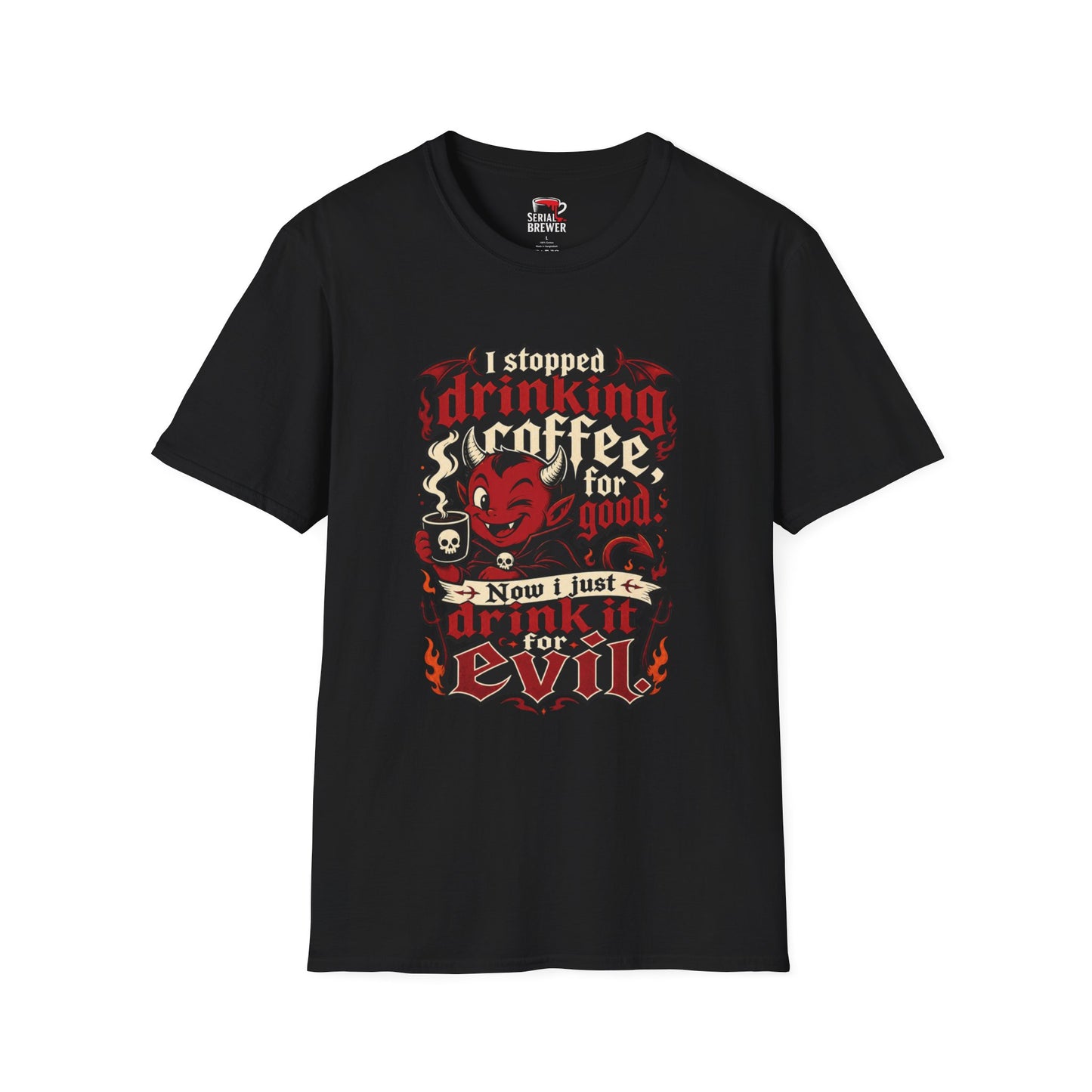 I Stopped Drinking Coffee For Good T‑Shirt — Funny Devil Coffee Graphic Tee