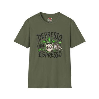 Depresso Until Espresso T-Shirt — Funny Coffee Lover Tee