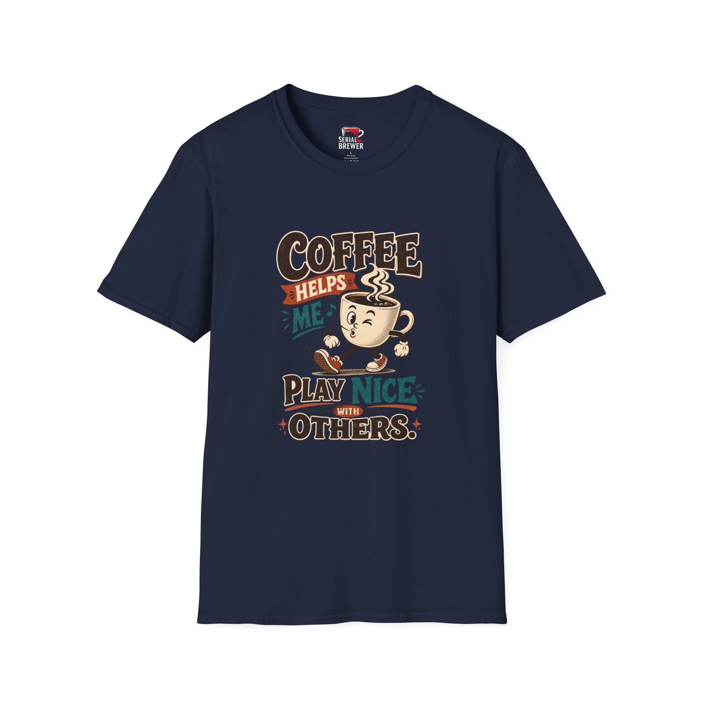 Coffee Helps Me T-Shirt — Retro Coffee Cup Graphic Tee, Funny Morning Coffee Shirt for Coffee Lovers