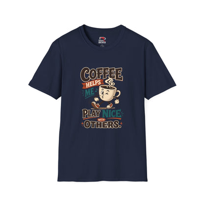 Coffee Helps Me T-Shirt — Retro Coffee Cup Graphic Tee, Funny Morning Coffee Shirt for Coffee Lovers