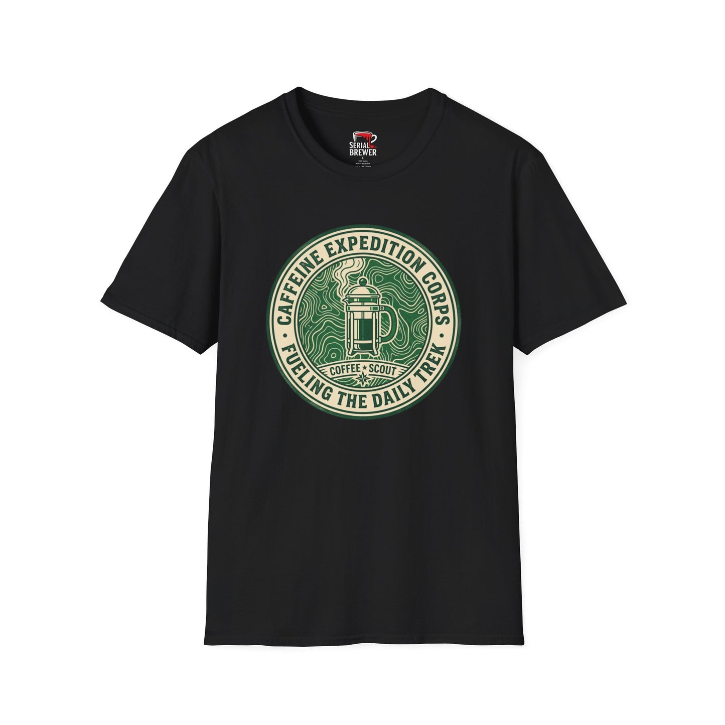 Caffeine Expedition Corps T-Shirt — Fueling the Daily Trek Coffee Logo Tee