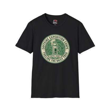 Caffeine Expedition Corps T-Shirt — Fueling the Daily Trek Coffee Logo Tee