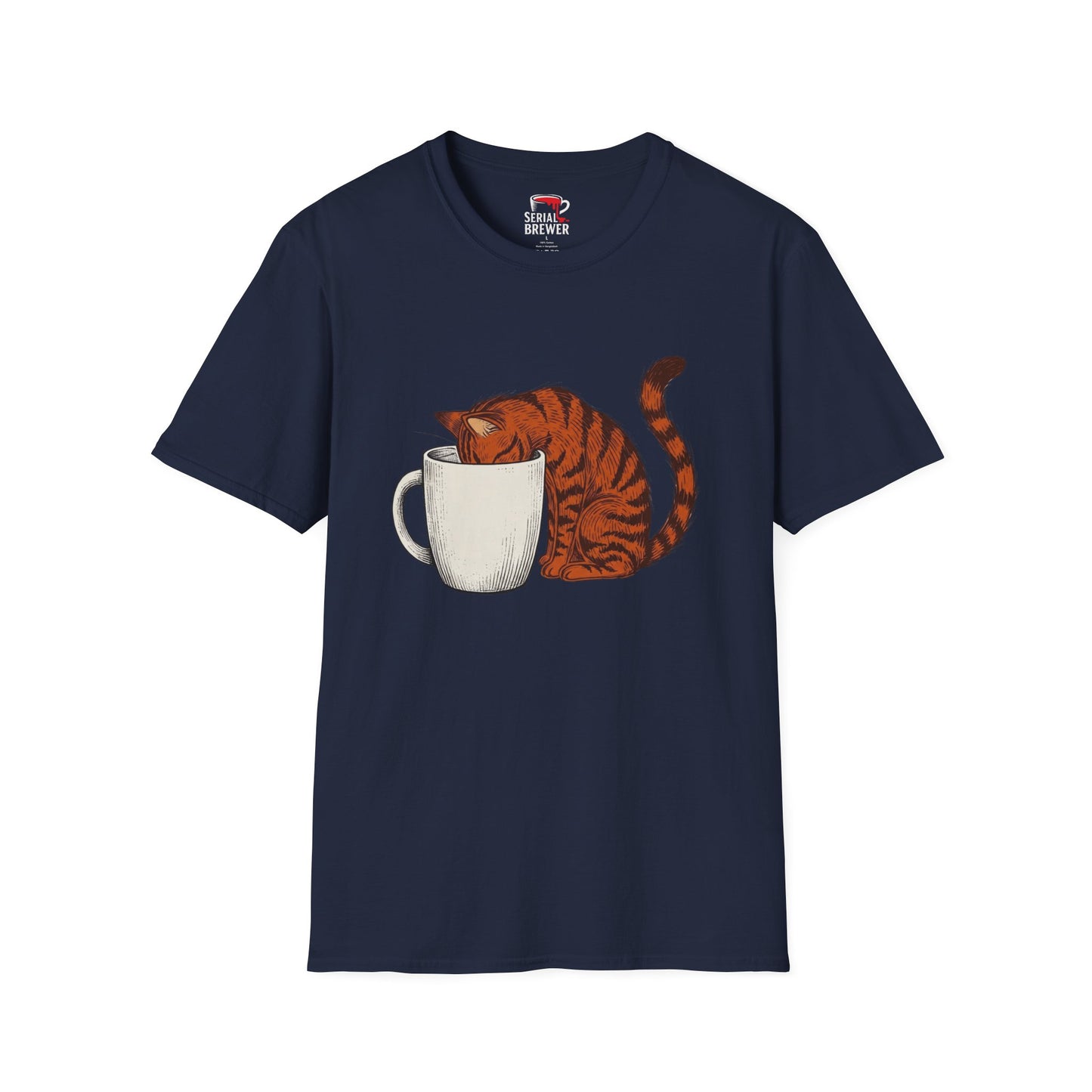 Cat & Coffee T-Shirt — Ginger Cat Napping in Mug Tee