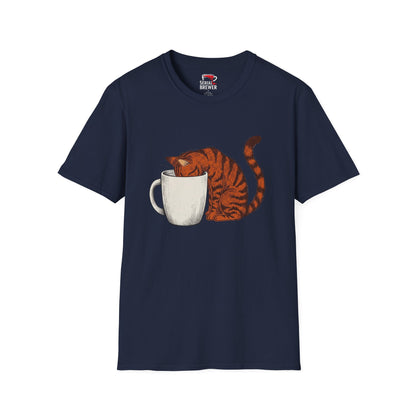 Cat & Coffee T-Shirt — Ginger Cat Napping in Mug Tee