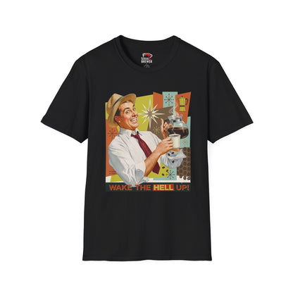 Retro Coffee T-Shirt — "Wake the Hell Up" Vintage Cafe Graphic Tee