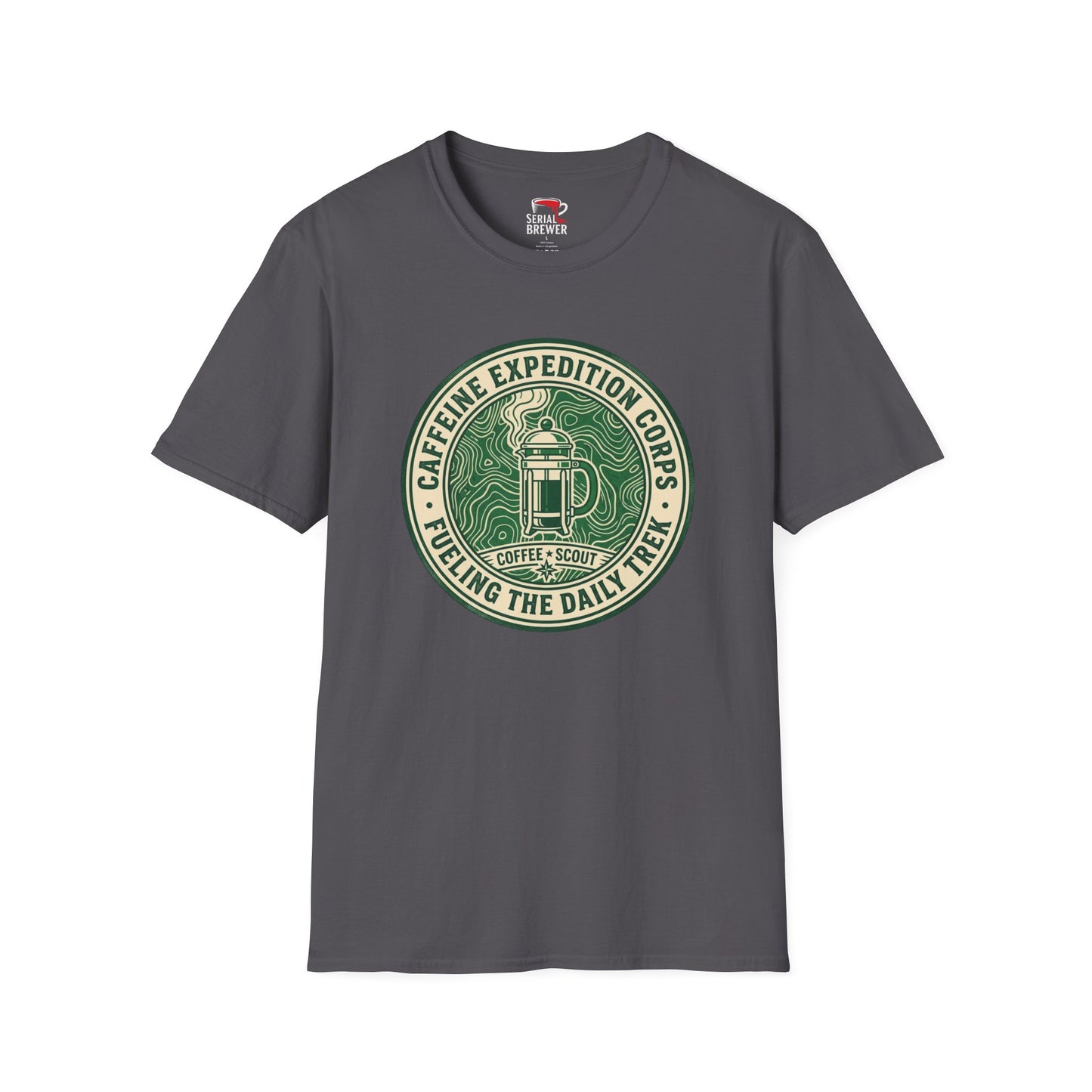 Caffeine Expedition Corps T-Shirt — Fueling the Daily Trek Coffee Logo Tee