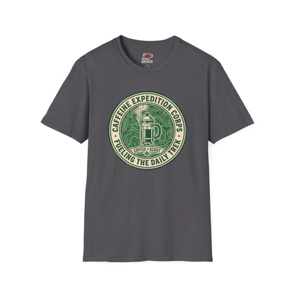 Caffeine Expedition Corps T-Shirt — Fueling the Daily Trek Coffee Logo Tee