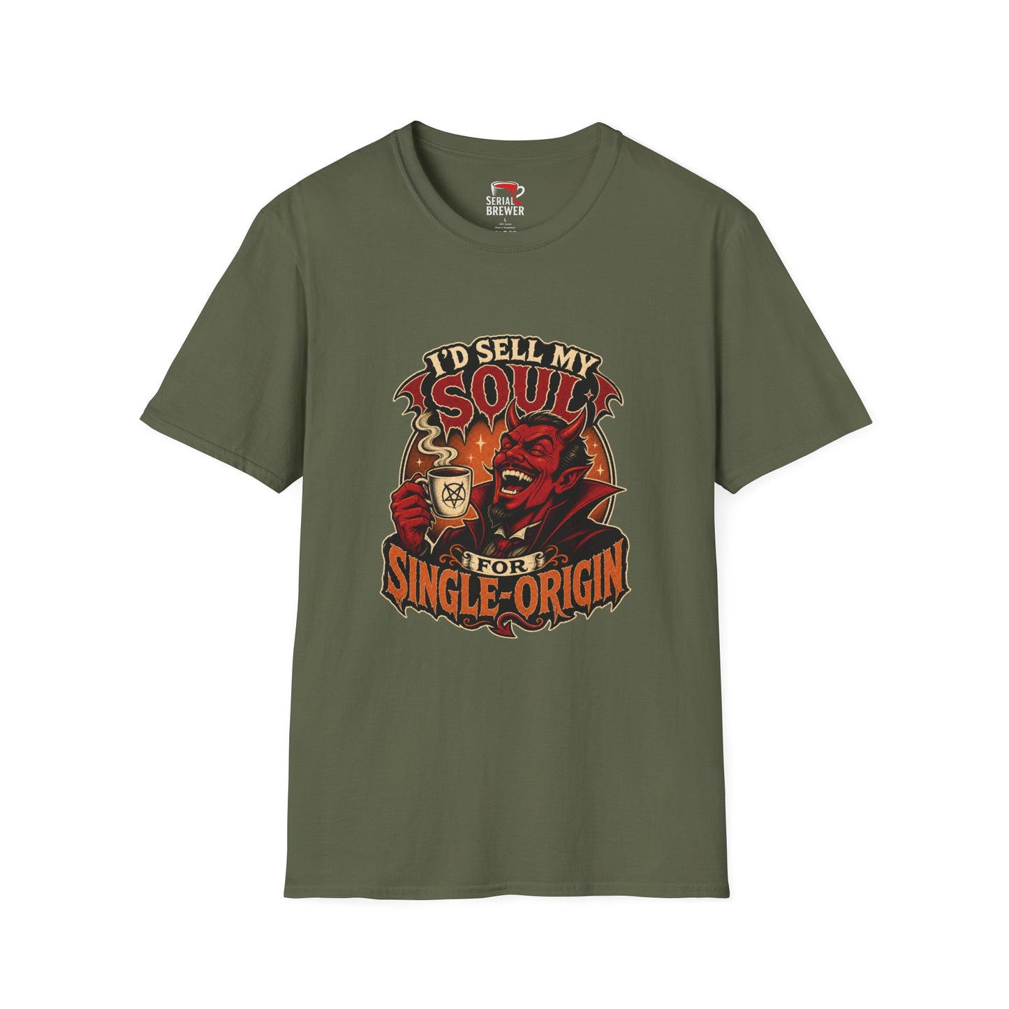 T-Shirt — "I'd Sell My Soul for Single-Origin" Vintage Devil Coffee Tee