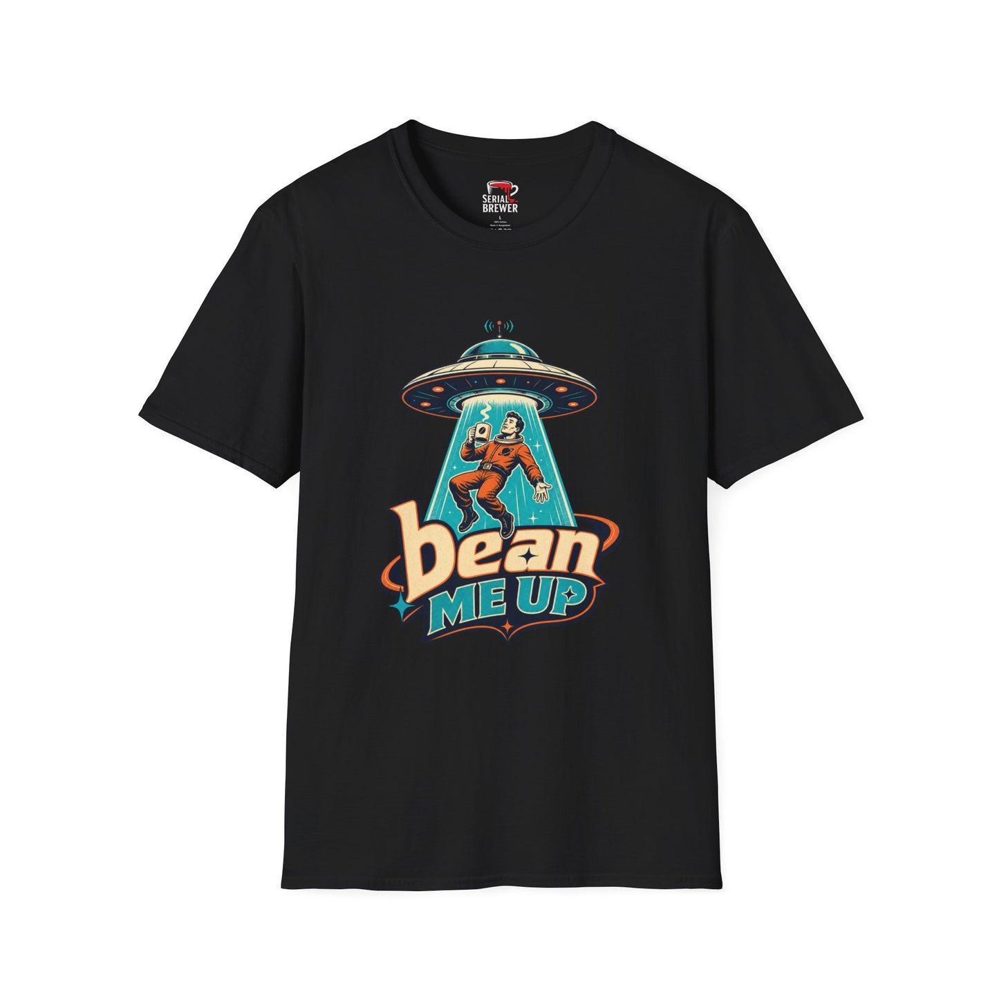 Bean Me Up T-Shirt — Retro UFO Coffee Alien Graphic Tee
