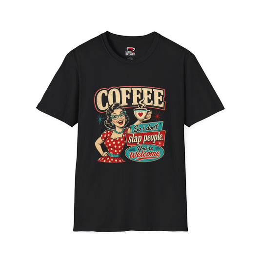 Coffee T-Shirt — Retro 'Coffee So I Don't Slap People' Vintage Pin-Up Tee