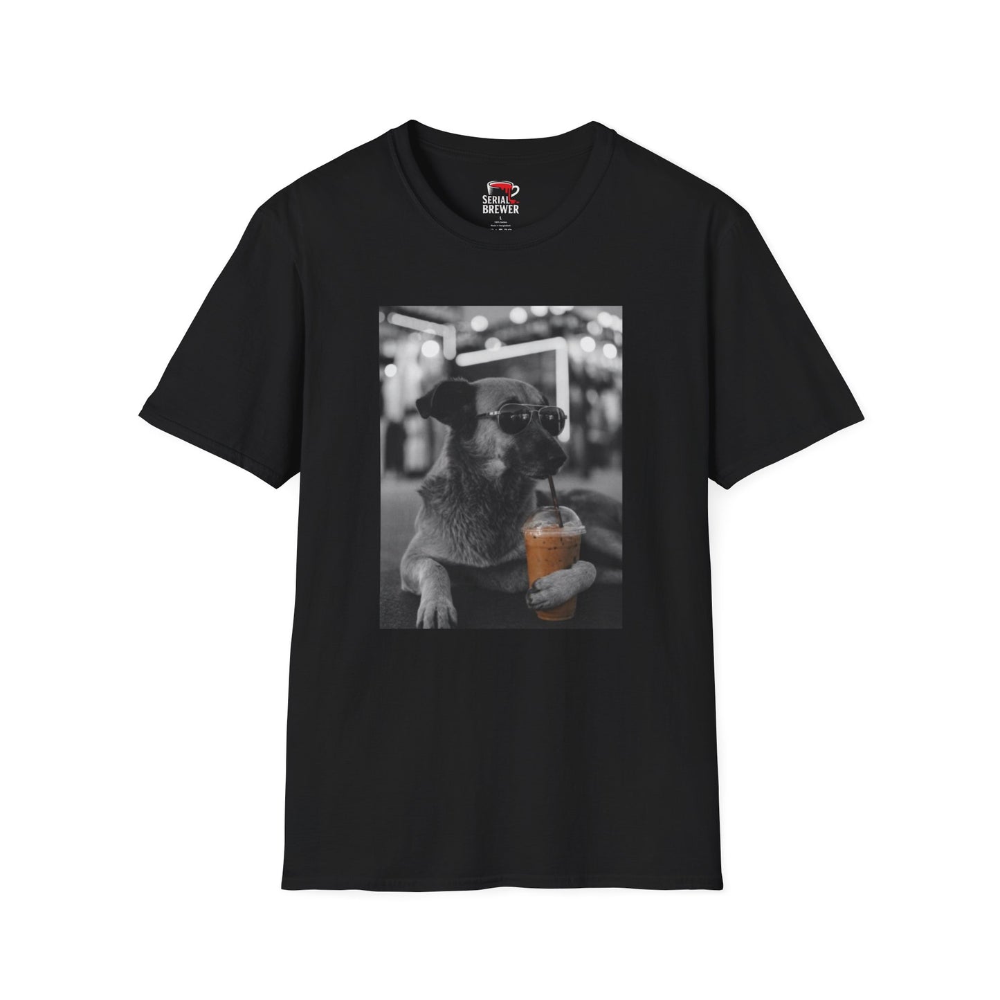 Black Tee — Retro Cool Dog Photo T-Shirt