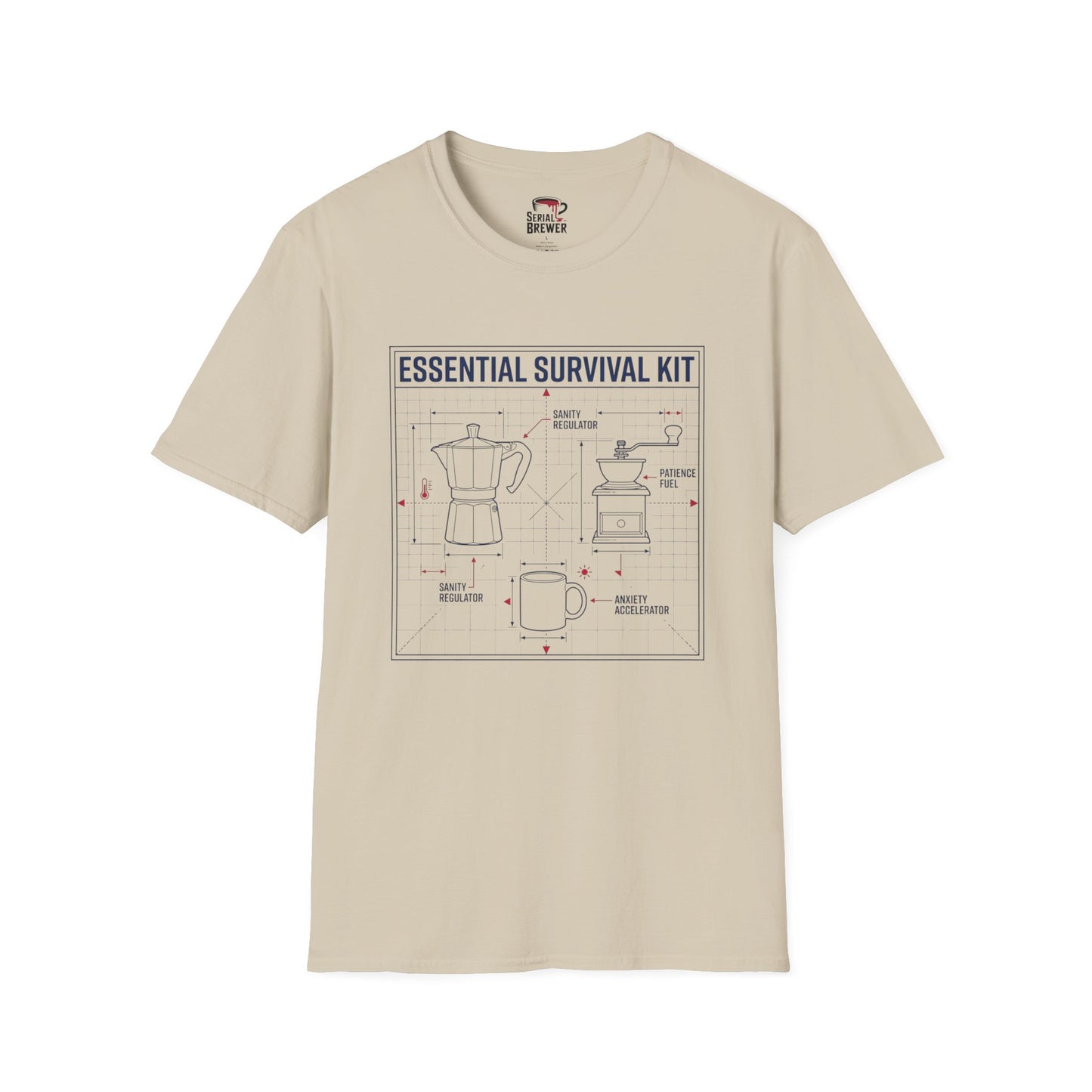 Essential Survival Kit T-Shirt — Coffee Gear Blueprint Tee