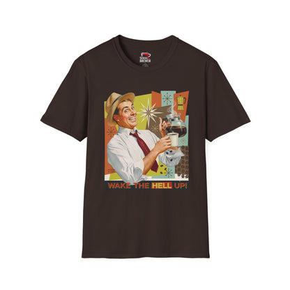 Retro Coffee T-Shirt — "Wake the Hell Up" Vintage Cafe Graphic Tee