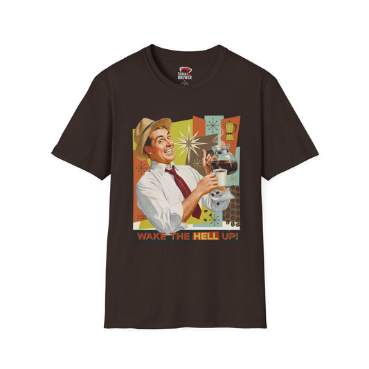 Retro Coffee T-Shirt — "Wake the Hell Up" Vintage Cafe Graphic Tee