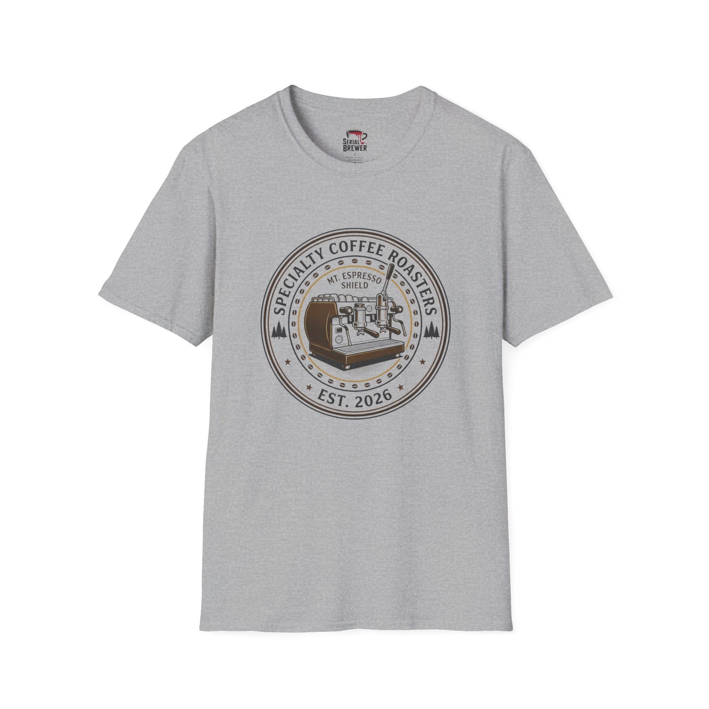 Coffee Roaster T-Shirt — 'Specialty Coffee Roasters' Espresso Machine Logo Tee