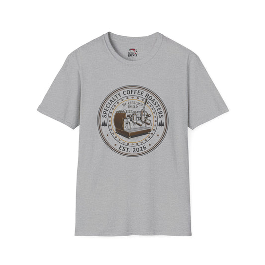 Coffee Roaster T-Shirt — 'Specialty Coffee Roasters' Espresso Machine Logo Tee