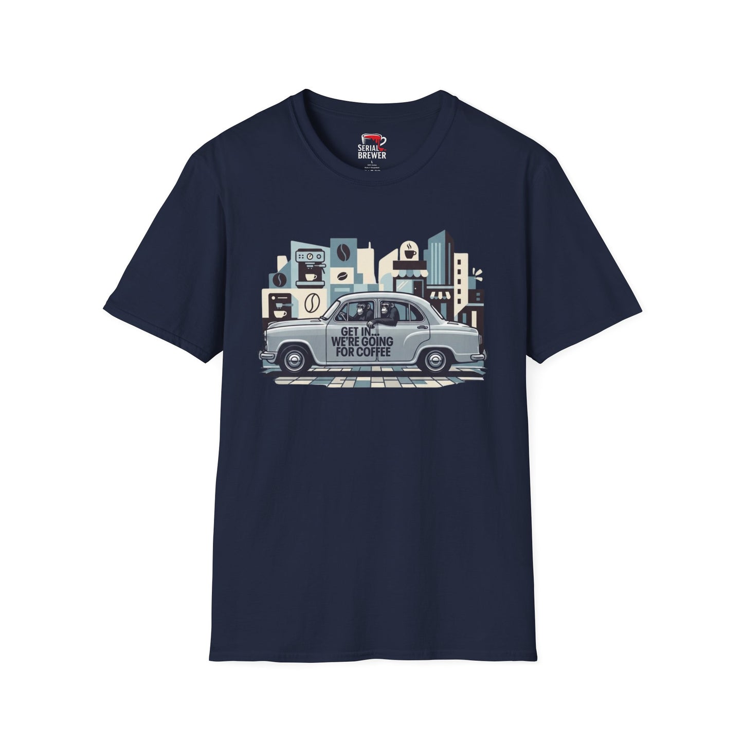 Coffee Run T-Shirt — "Get In, We're Going For Coffee" Vintage Car Graphic