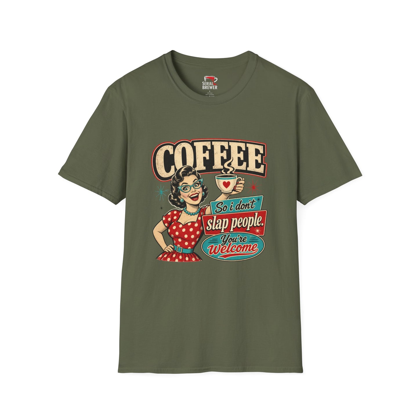 Coffee T-Shirt — Retro 'Coffee So I Don't Slap People' Vintage Pin-Up Tee